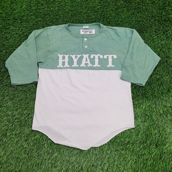 Vintage 80s Hyatt Henley Shirt Small 18x25 Two-Tone Crop USA - Picture 1 of 16